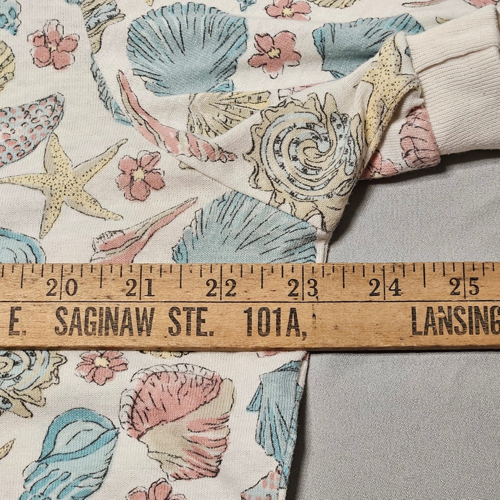 Cricket Lane Polo Shirt Womens Large Cream AOP Seashell Print Vintage 80s USA - Picture 4 of 9